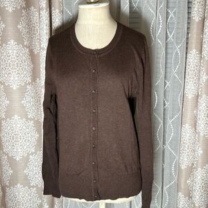 Sonoma Brown 100% Cotton Button-Down Cardigan | Size Medium